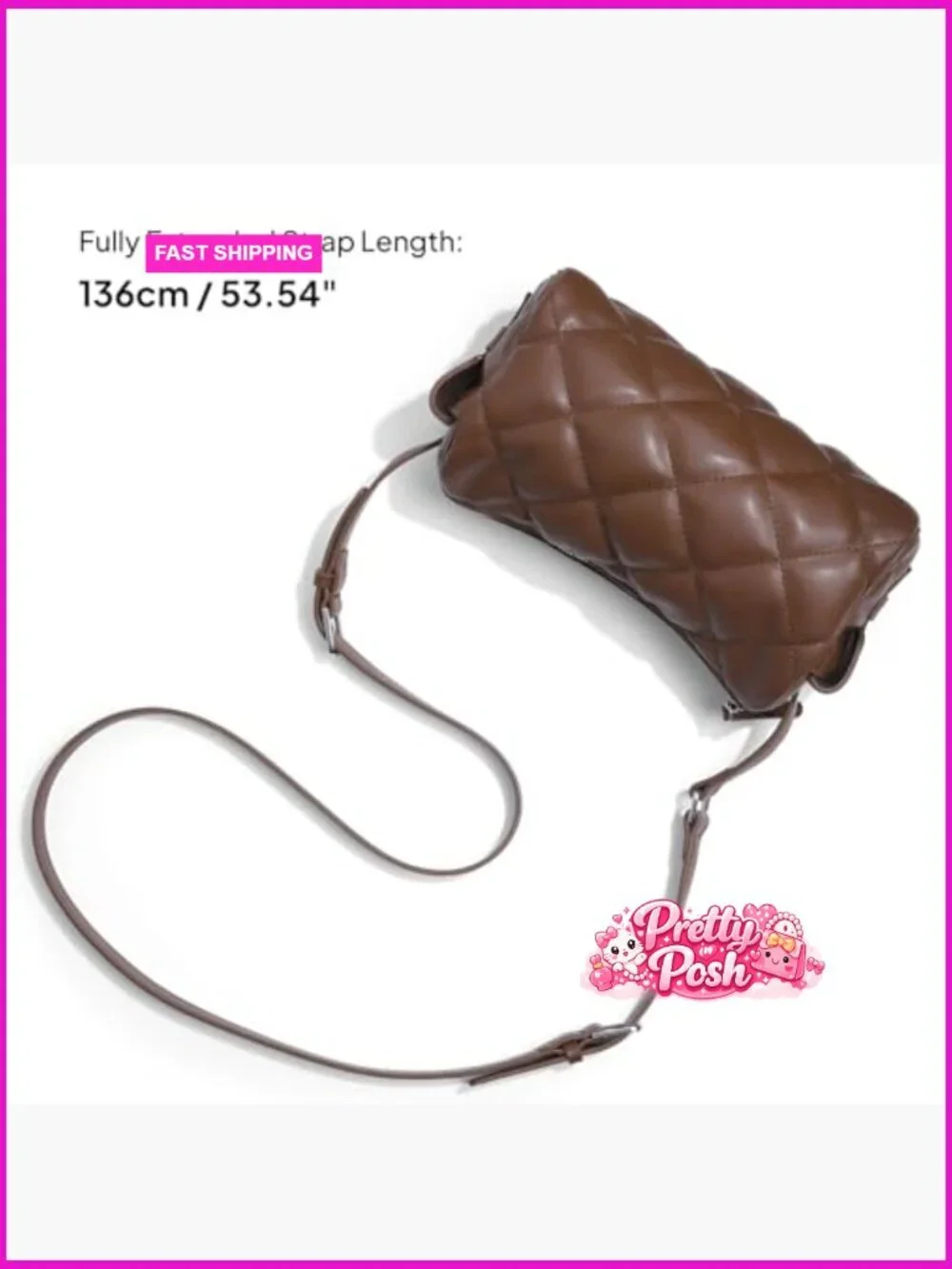 Vegan Leather Crossbody Bag Quilted Hobo Purse Adjustable Strap